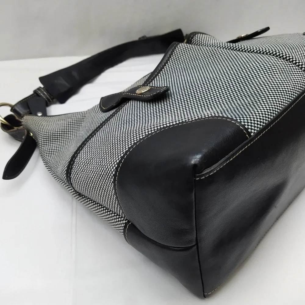 Dooney & Bourke Gray Canvas Leather Trim Front Pockets Zipper Hobo Shoulder Bag - Picture 15 of 16